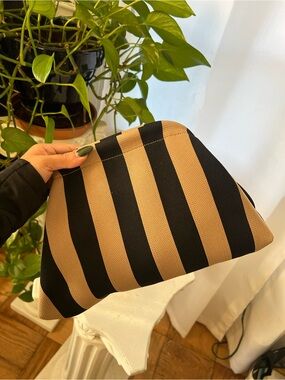 Striped Black and Tan Women's Clutch Bag